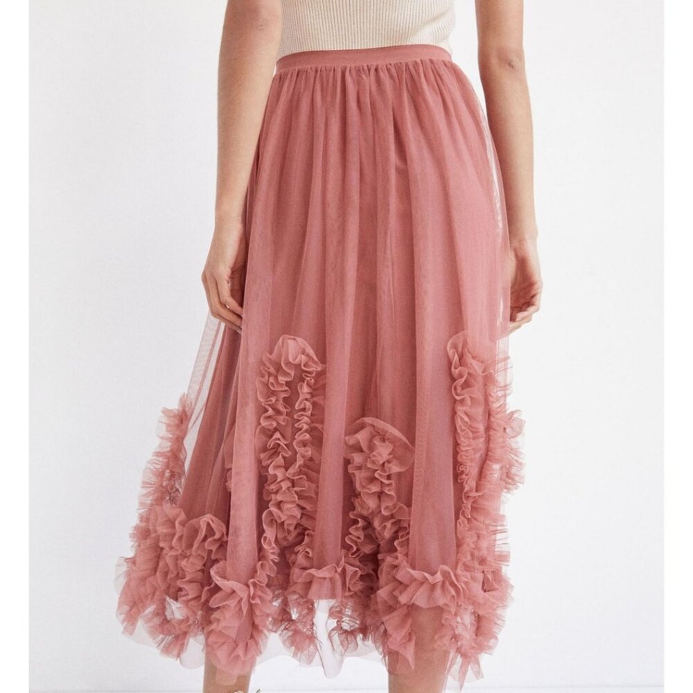 Anthropologie ruffled tulle midi skirt